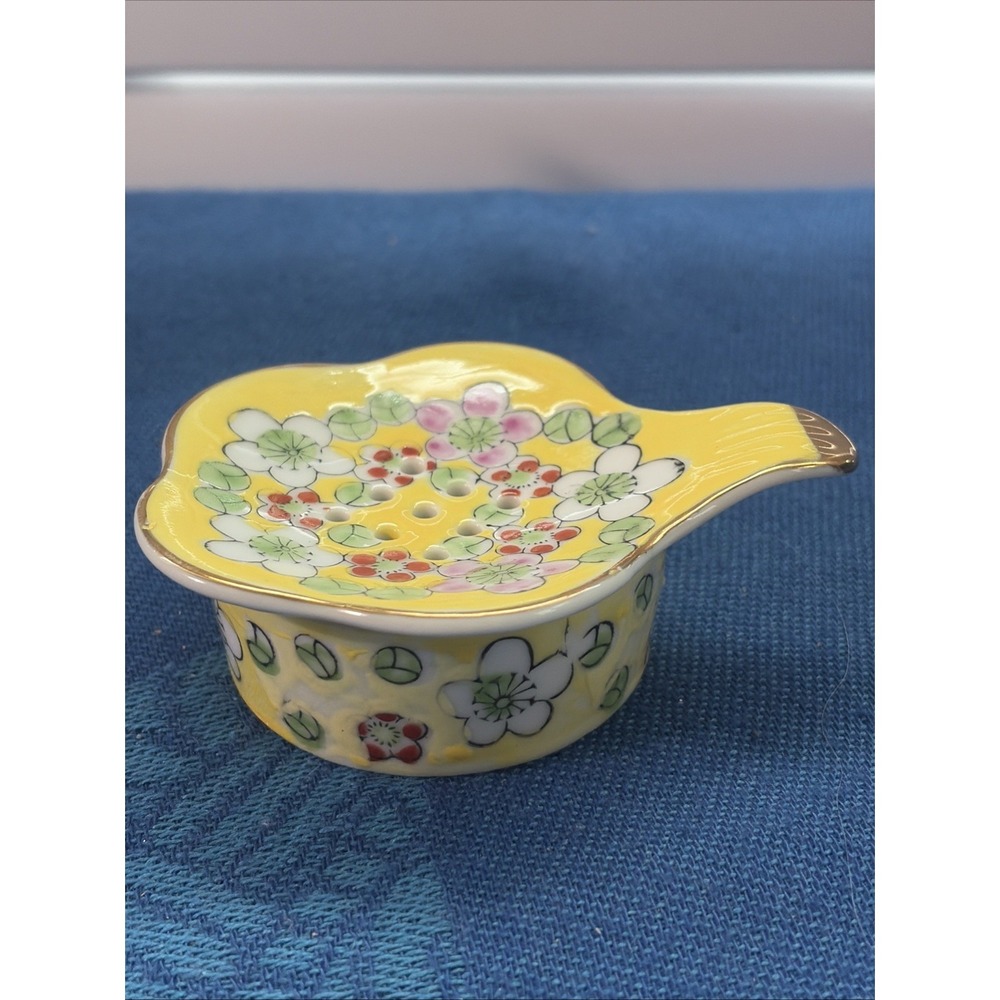 Vintage Knobler Japan Porcelain Tea Strainer Rest Yellow Floral